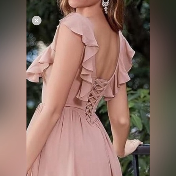 Evening  Chiffon Gown Ruffled Sleeves Sz M Brand New with Tags Dusty Rose Color - Picture 3 of 7